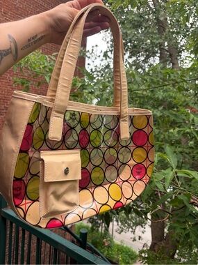 MCM Multicolor Circle Color transparent Tote with Beige Trim